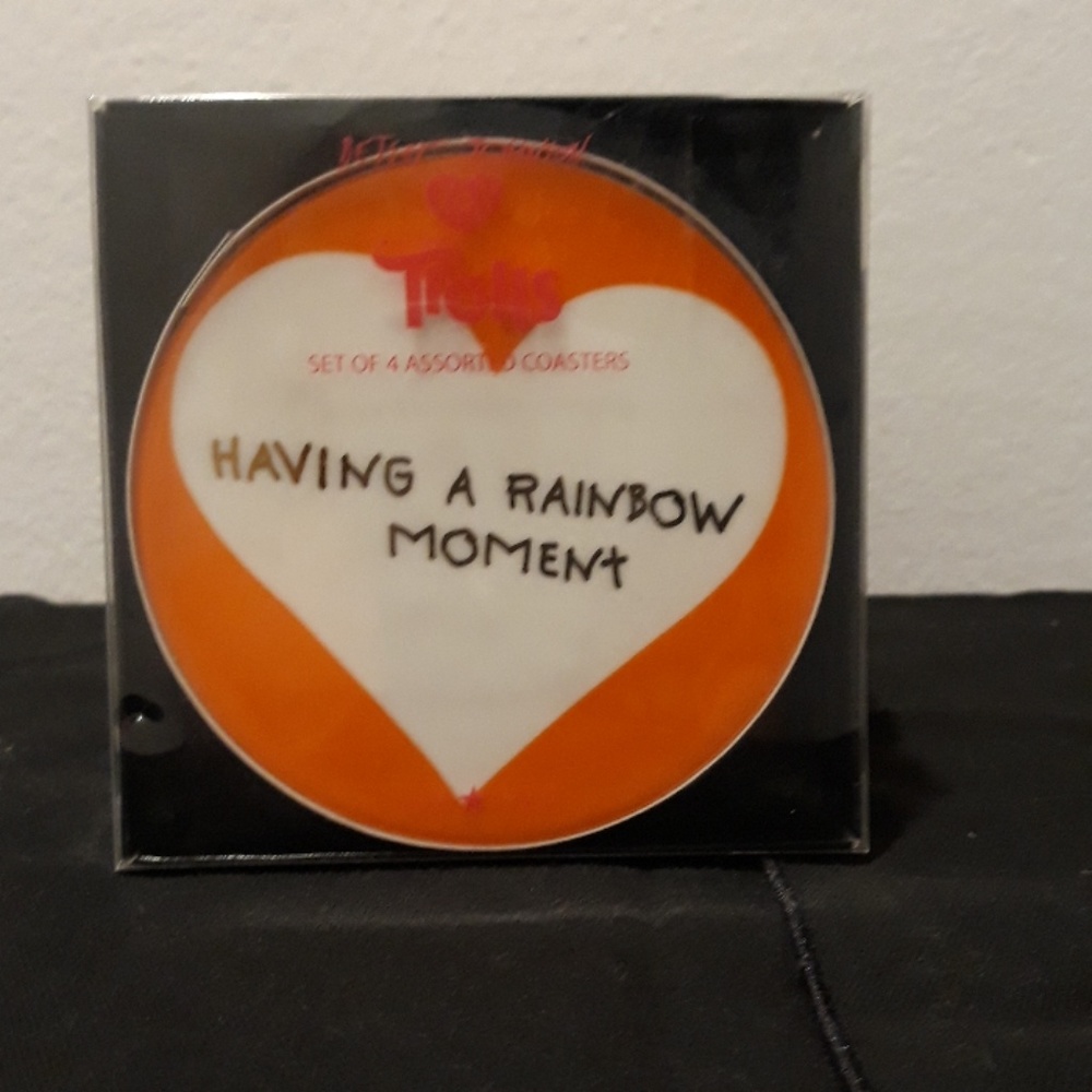 1 Set of 4 assorted Trolls coasters $13